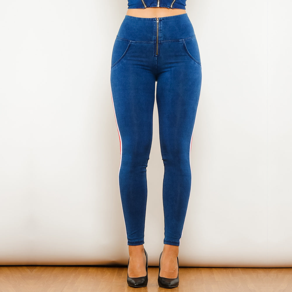 Shascullfites Melody Women's Black Stretch Pencil Jeans Butt Lift Striped Detailing Slim Fit Denim Jeggings
