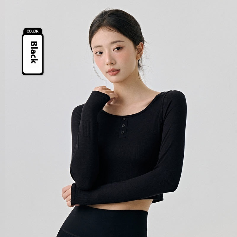 Solid Color Short Long Sleeve Yoga Wear Top Skinny Slimming Running Fitness