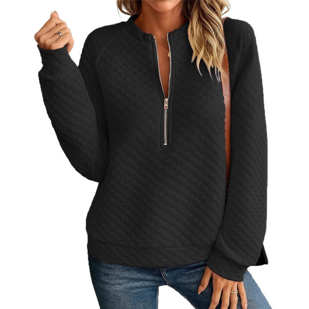 Stand Collar Long Sleeve Women's Pullover Multi-color Top