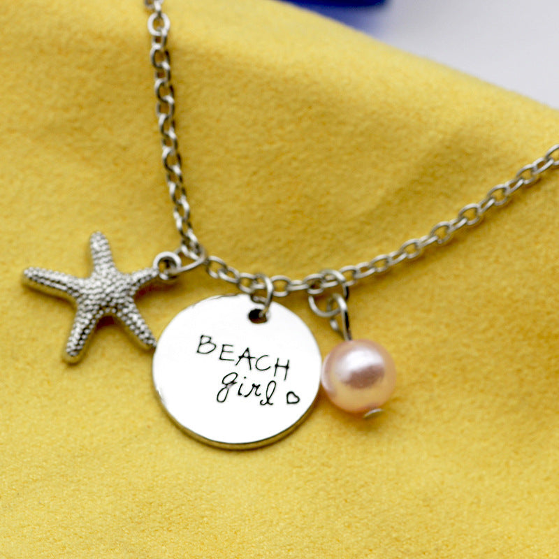 Fashion Letter Beach Girl Starfish Pendant Necklace