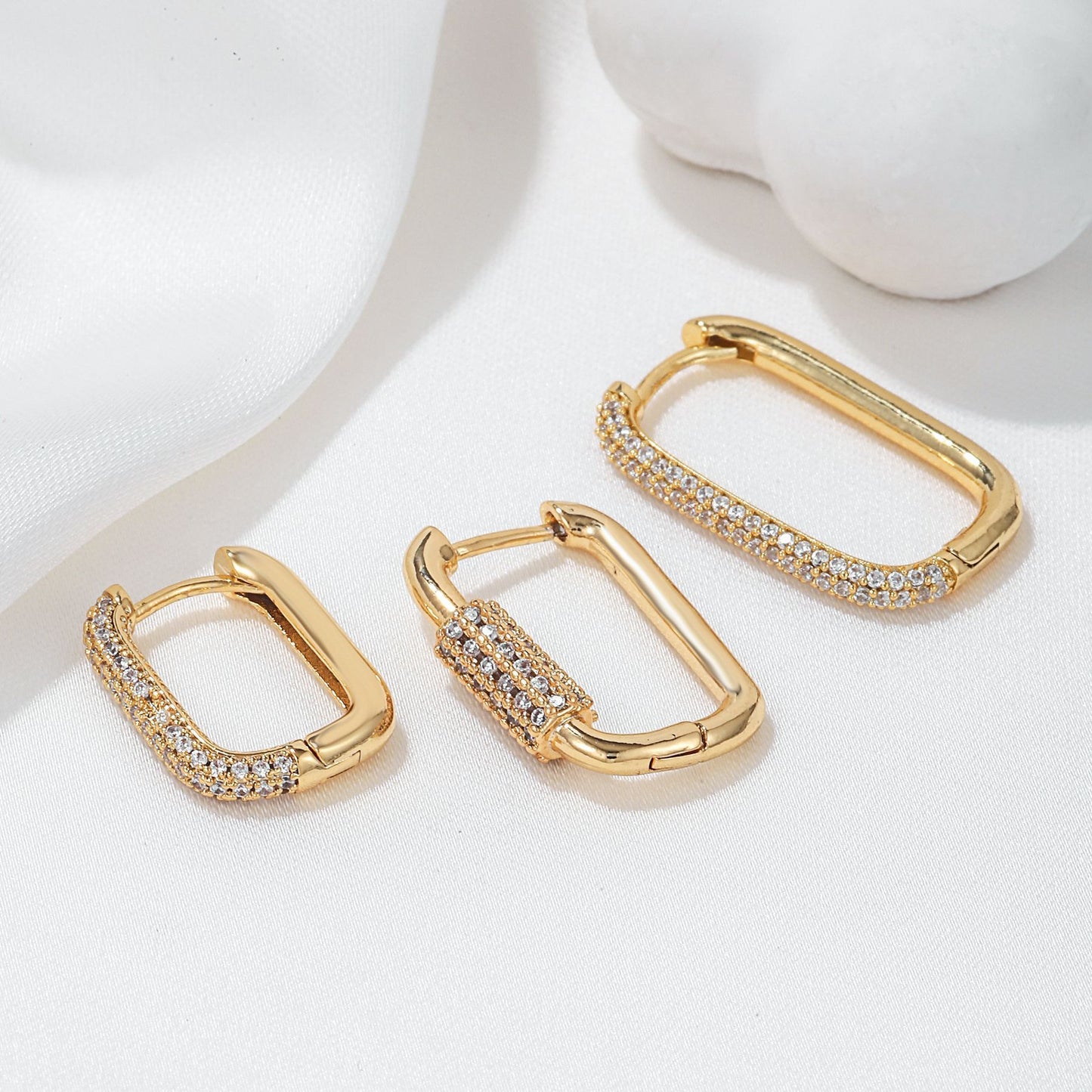 Micro Inlaid Zircon Ear Clip Geometric Three-piece Set