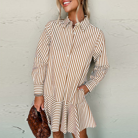 New Polo Collar Commute Minimalist Style Printing Dress Women