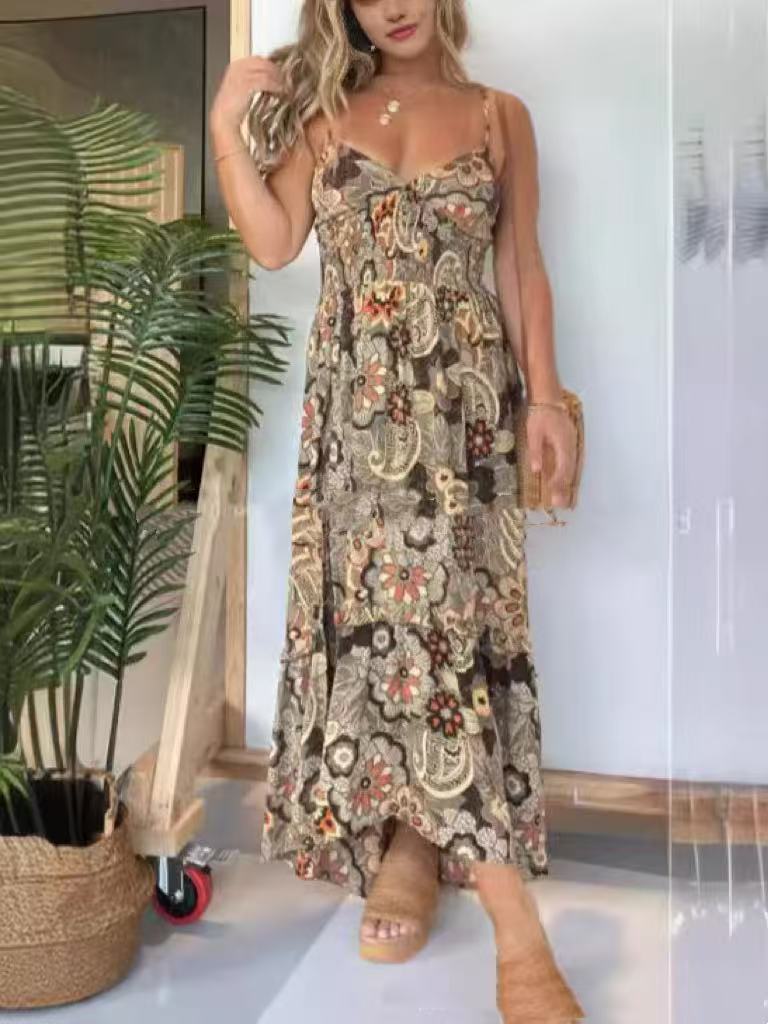 Women's Printed Seaside Style Sling Dress