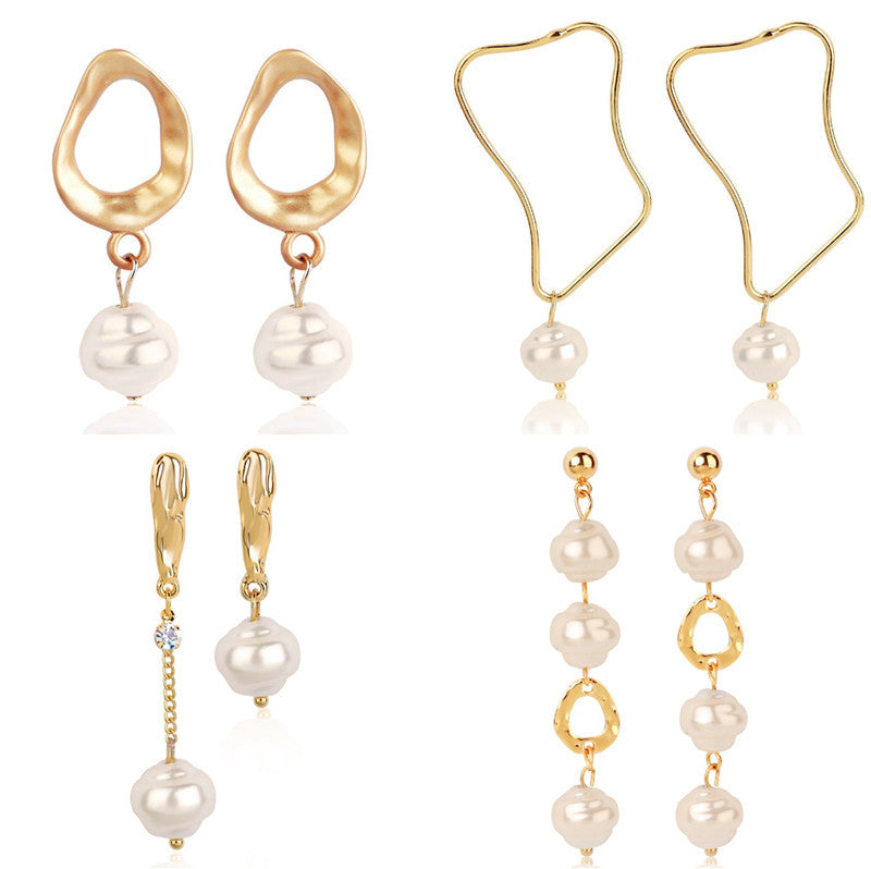 Ladies European And American Pearl Earrings Set Of 4