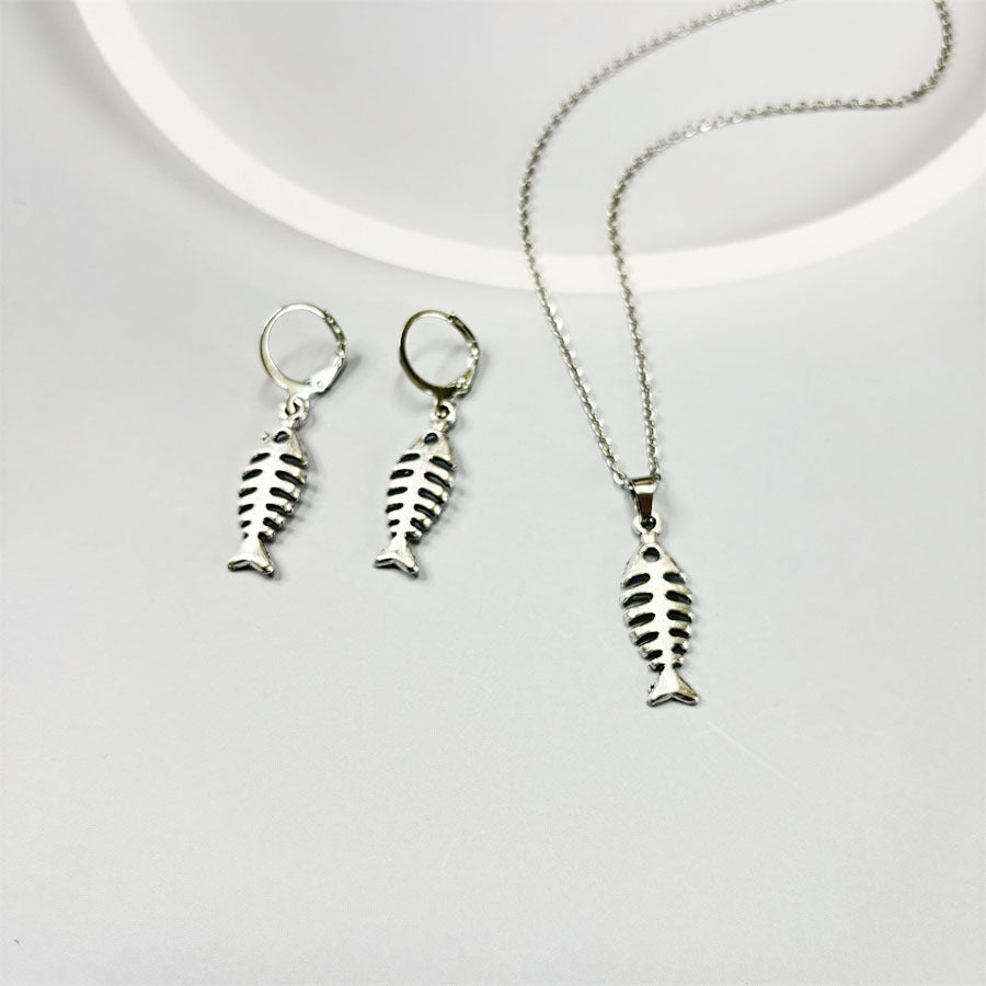 Female Creativity Fishbone Pendant Necklace Earrings