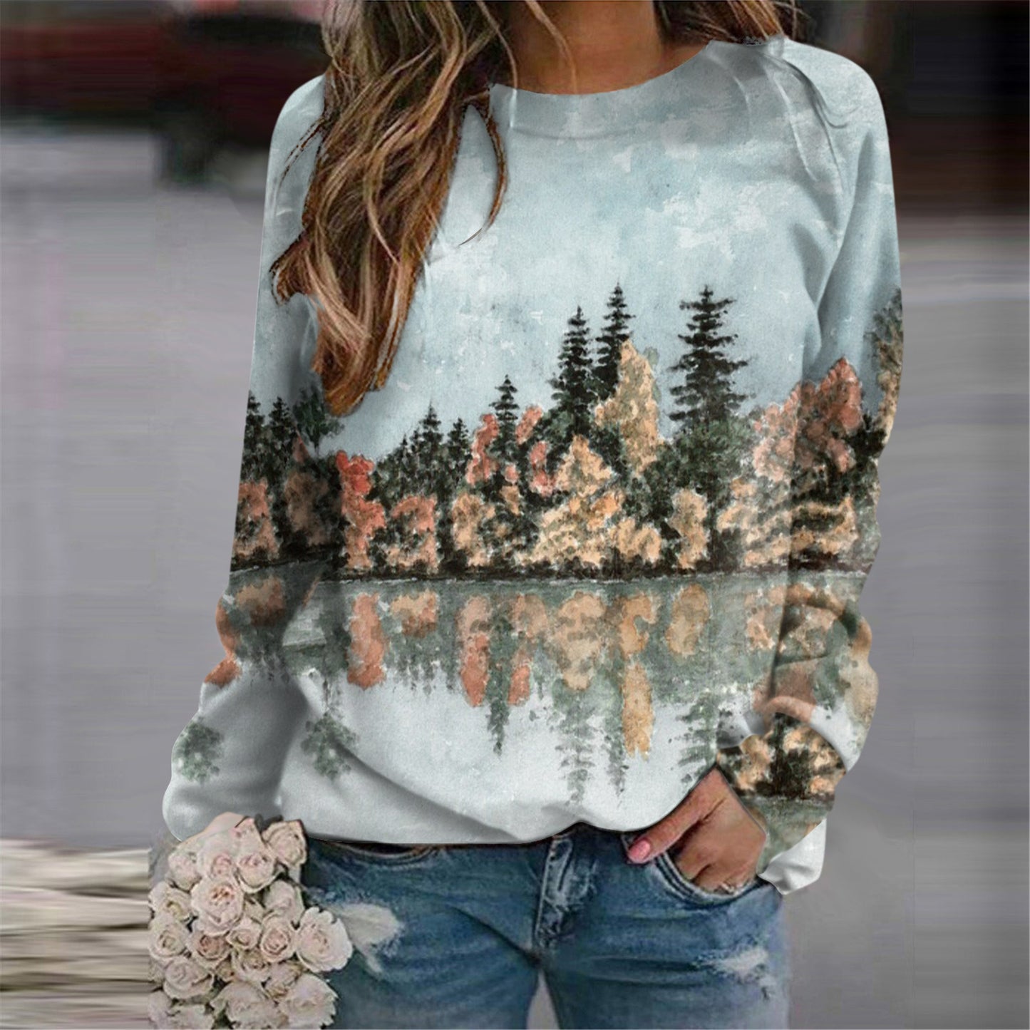 Women's Fashion 3D Casual Round Neck Sweater Baggy Coat