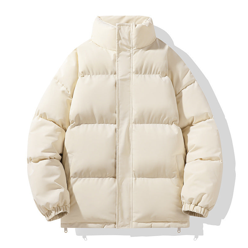Solid Color Down Coat Couple Stand-up Collar Cotton-padded Coat