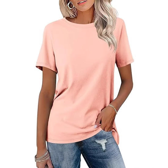 European And American Style Women Round Neck Loose Fashion Casual Short Sleeve