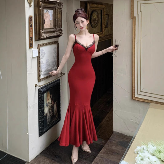 Fashion Personality Lace V-neck Sling Dress Women