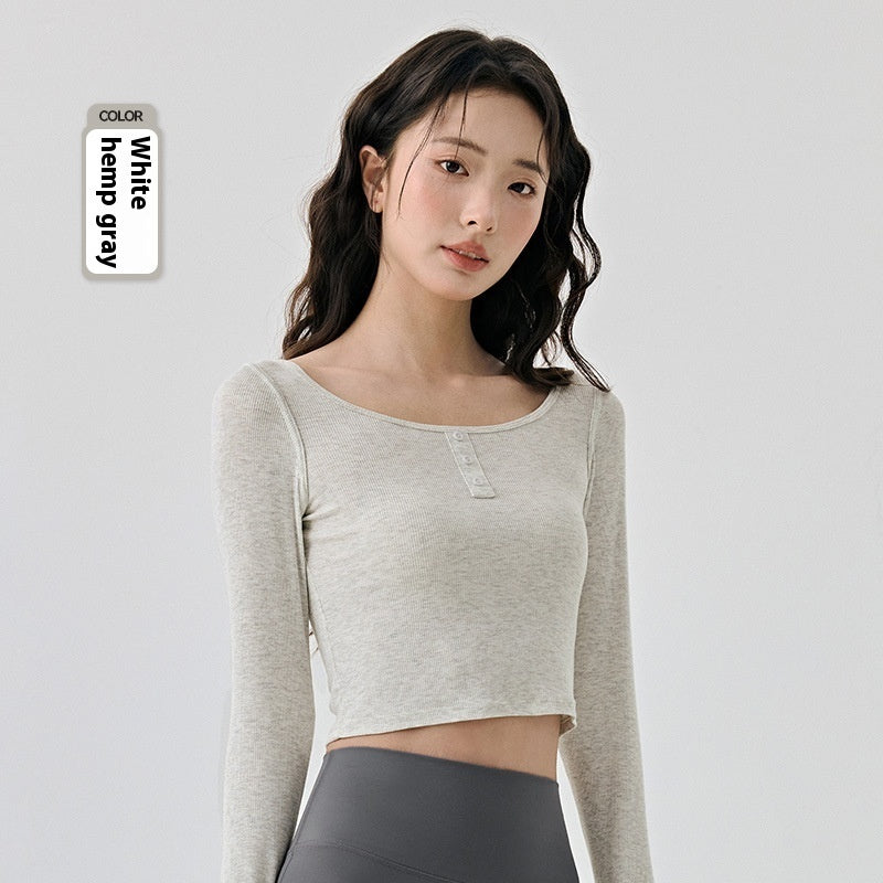 Solid Color Short Long Sleeve Yoga Wear Top Skinny Slimming Running Fitness
