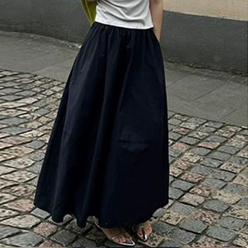 Black Bud Skirt Women's Elastic Waistband Slimming High Waist Mid-length