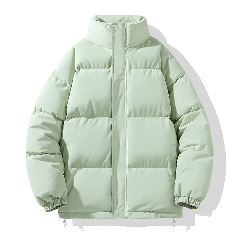 Solid Color Down Coat Couple Stand-up Collar Cotton-padded Coat