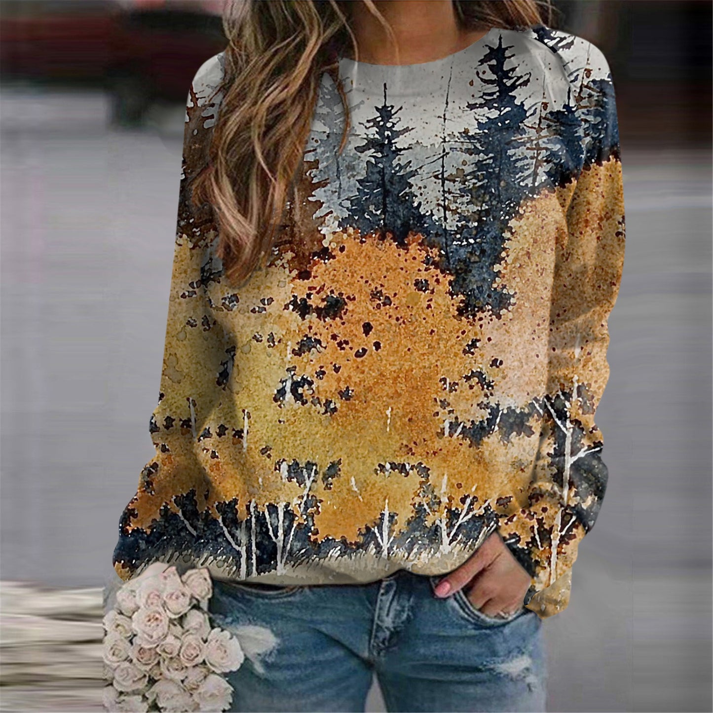 Women's Fashion 3D Casual Round Neck Sweater Baggy Coat