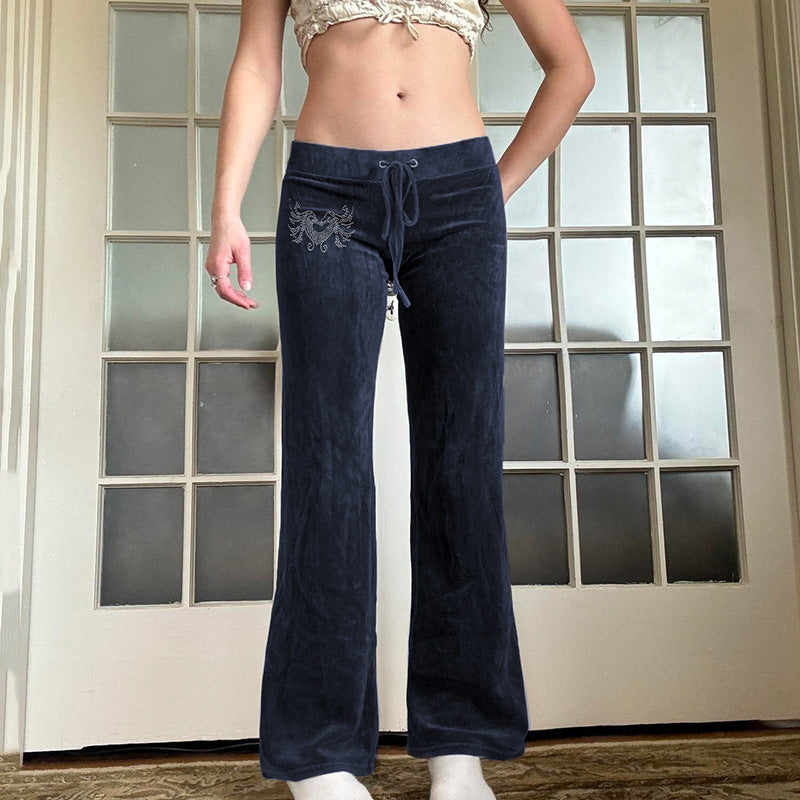 American Retro Y2g Velvet Bootleg Pants Slim Fit