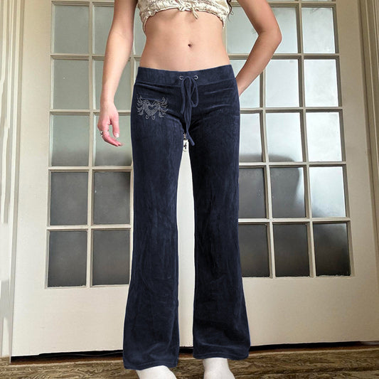 American Retro Y2g Velvet Bootleg Pants Slim Fit