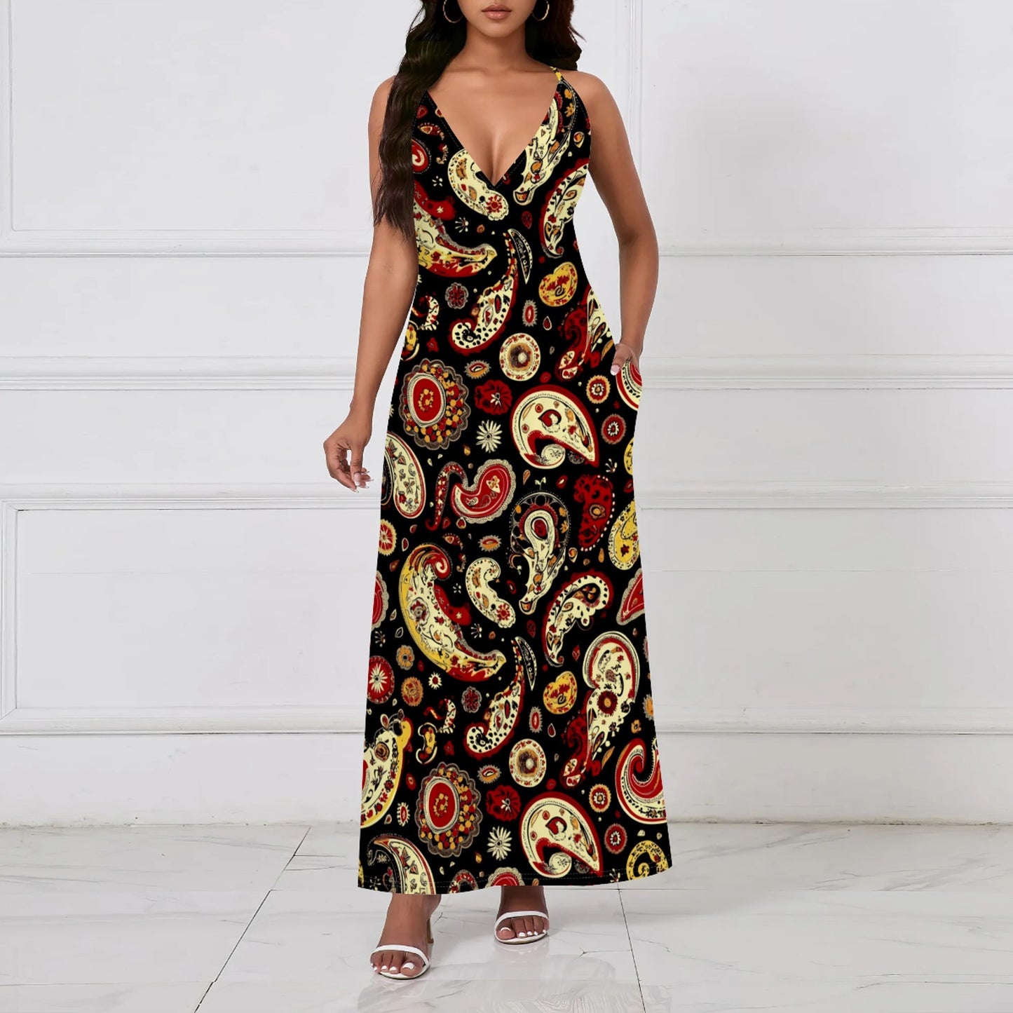 Ethnic Style Paisley Sexy Backless Slip Dress