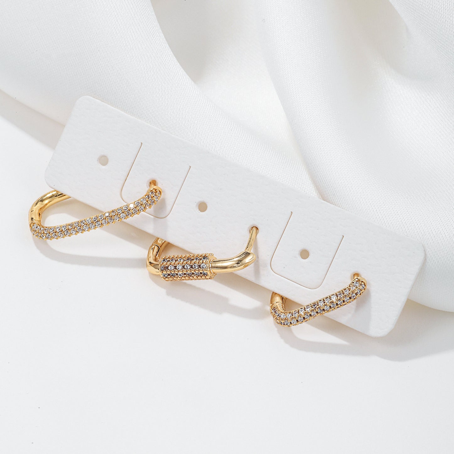 Micro Inlaid Zircon Ear Clip Geometric Three-piece Set