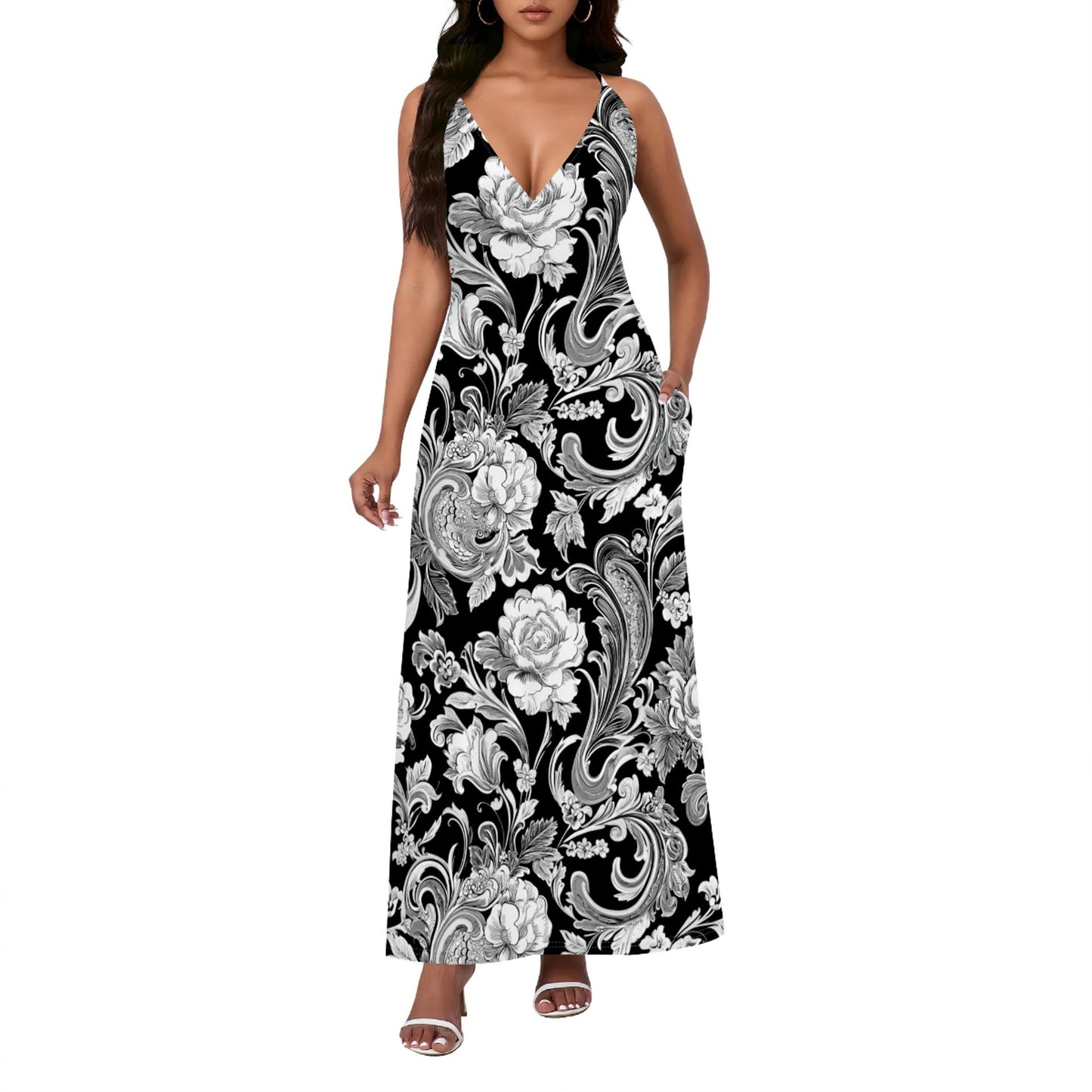 Ethnic Style Paisley Sexy Backless Slip Dress
