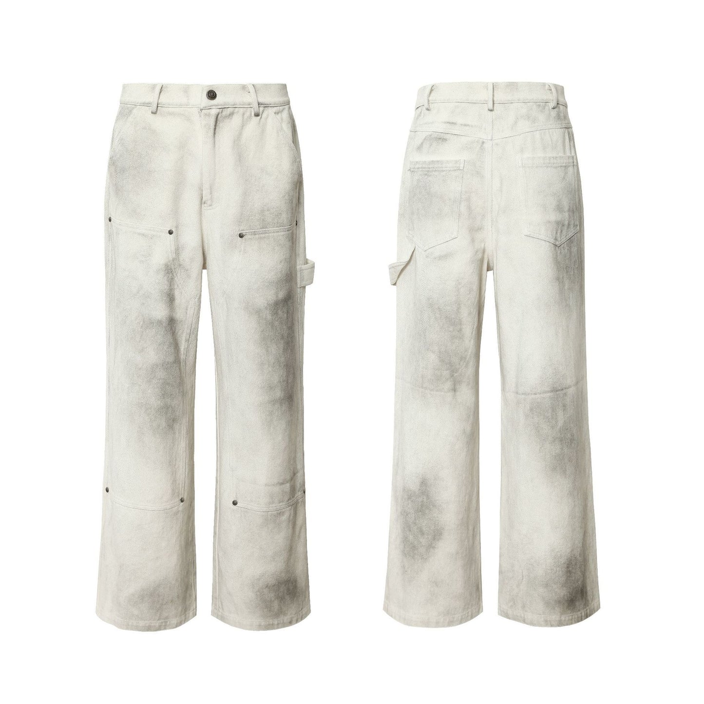 Retro High Street Heavy Spray Color Distressed Loose Waste Soil Style Overalls