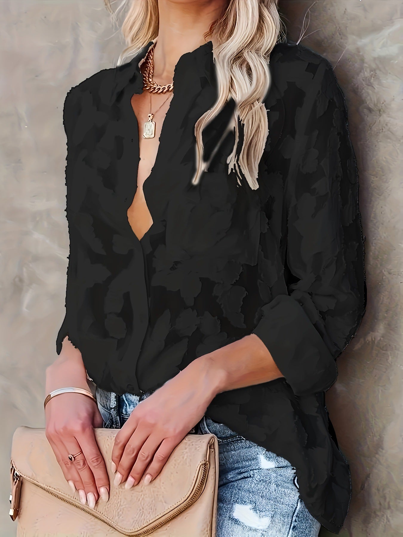 Luxury Jacquard Fashionable Button Up Shirt