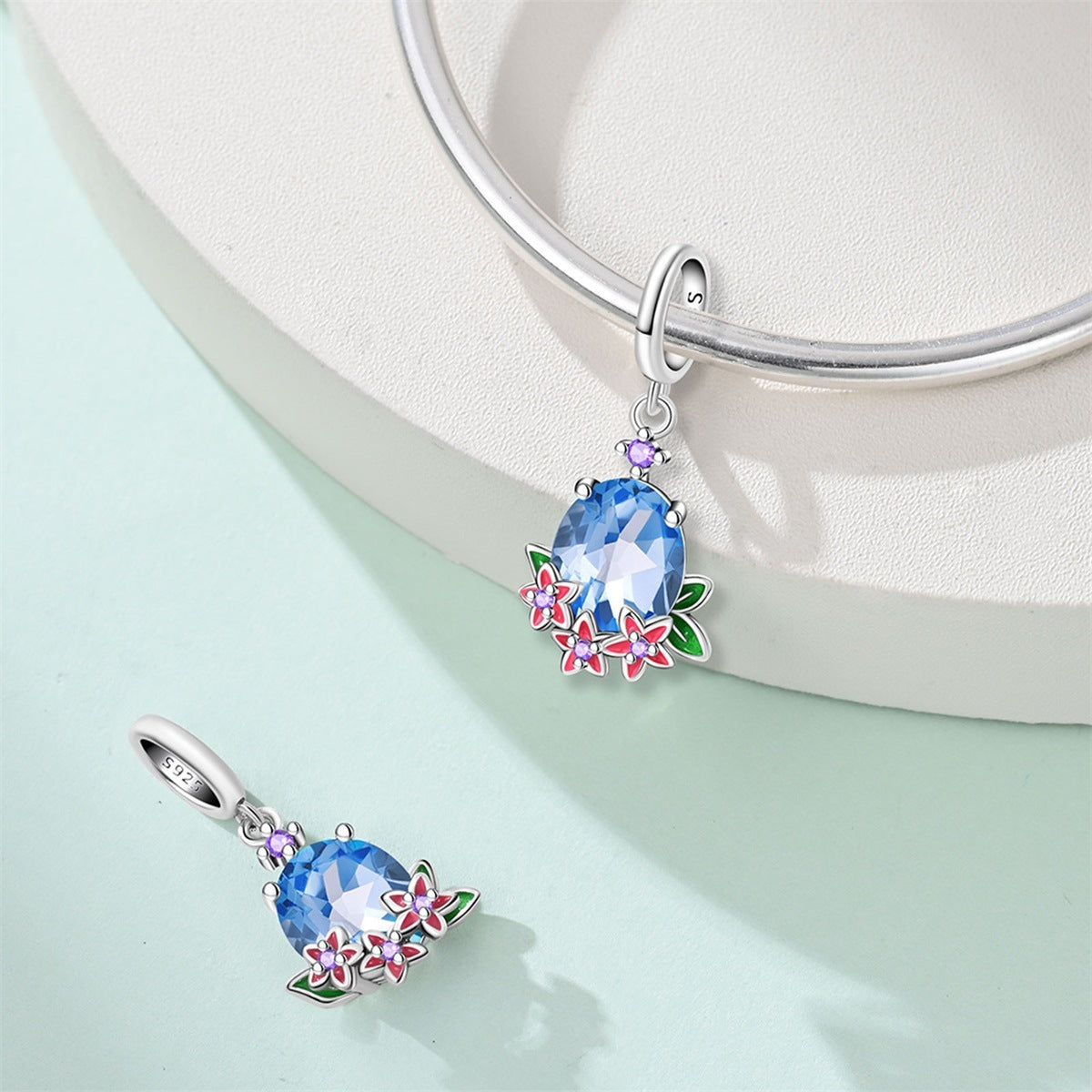 925 Sterling Silver Charm Ocean Starfish Crab Turtle Crystal Flower Bead Charm