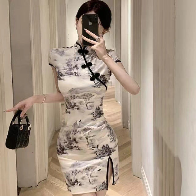 Chinese Vintage Cheongsam Waist Slimming Dress