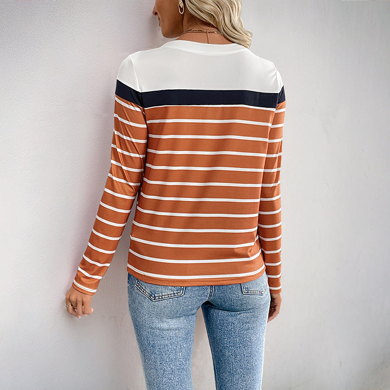 Casual Simple Style Basic Style Round Neck Striped Long-sleeved Top Women