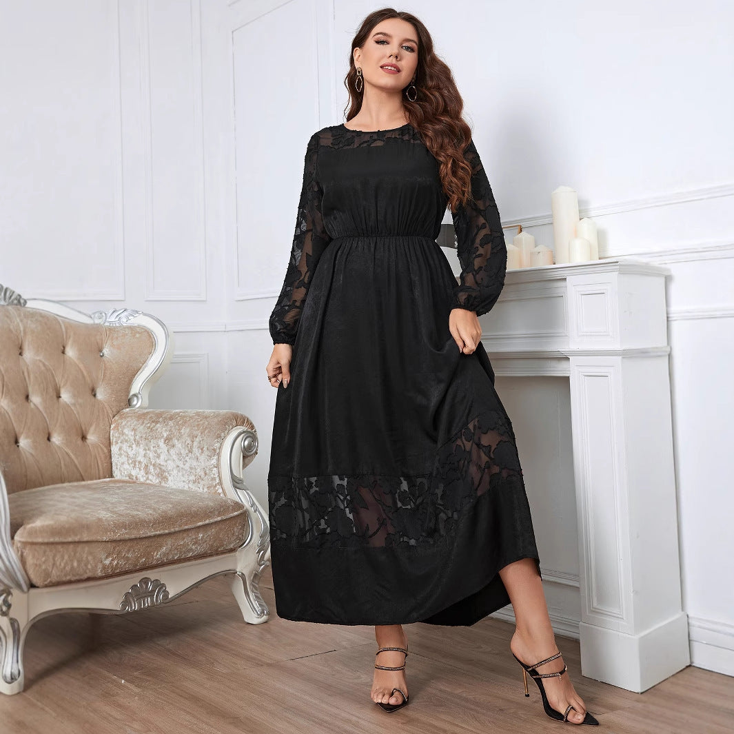 Slightly Fat Over The Knee Lace Dress Slimming Autumn