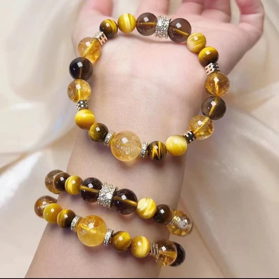 Women's Natural Yellow Tower Crystal String Beads Bracelet