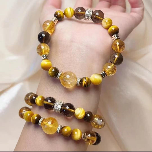 Women's Natural Yellow Tower Crystal String Beads Bracelet