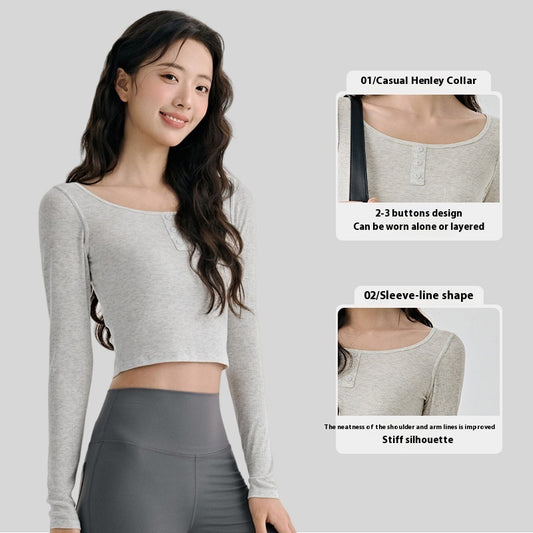 Solid Color Short Long Sleeve Yoga Wear Top Skinny Slimming Running Fitness