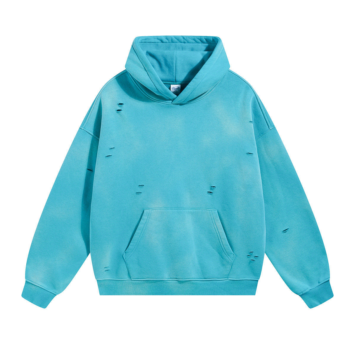 Washed And Worn Ripped Hooded Fleece Lined Sweater