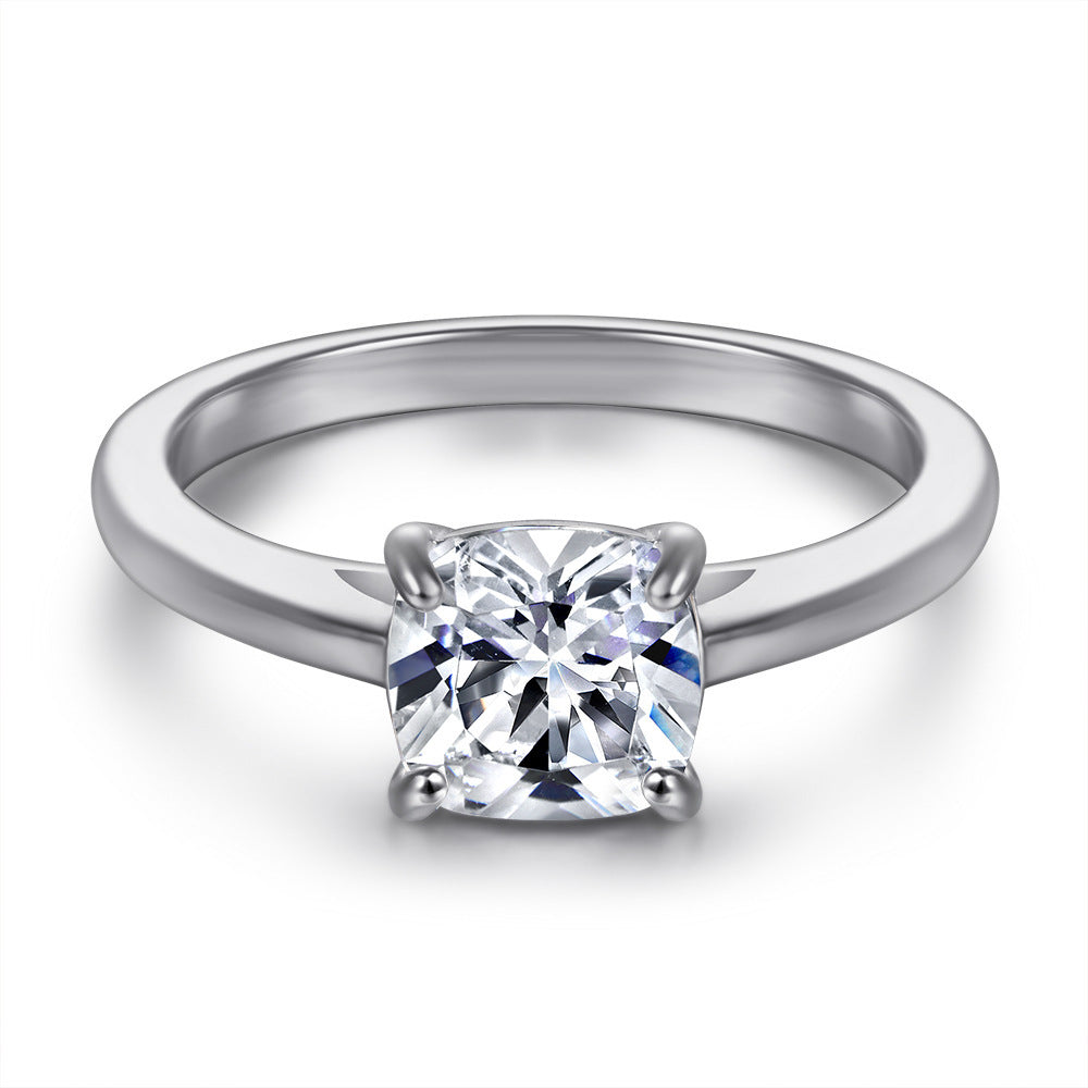 Single Rhinestone Ring S925 Sterling Silver Inlaid Zircon