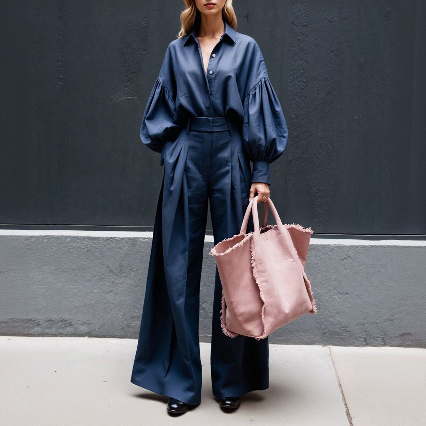 Long-sleeved Shirt Wide-leg Pants Cotton And Linen Two-piece Suit