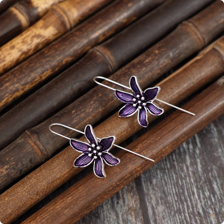 Retro Purple Flower Temperament Alloy Simple Earrings