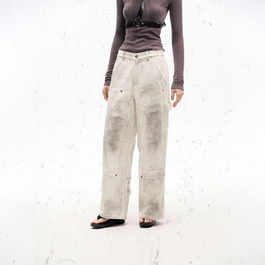 Retro High Street Heavy Spray Color Distressed Loose Waste Soil Style Overalls