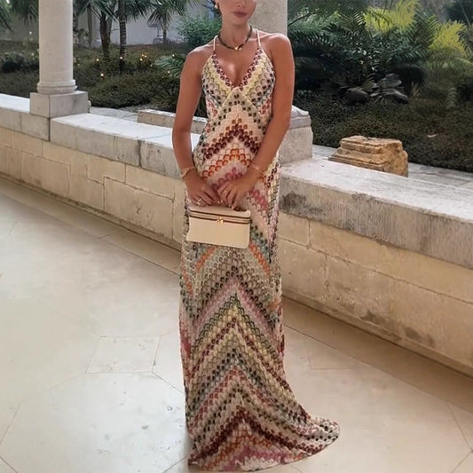 Women's Loose Neck Print Bag Hip Dress