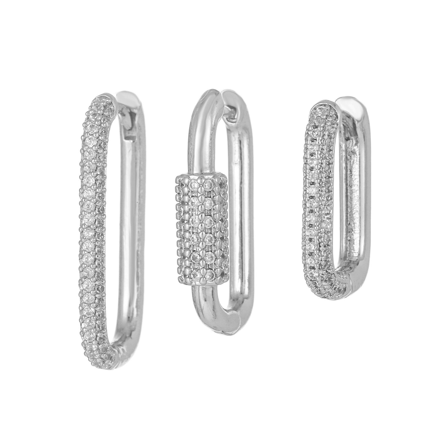 Micro Inlaid Zircon Ear Clip Geometric Three-piece Set