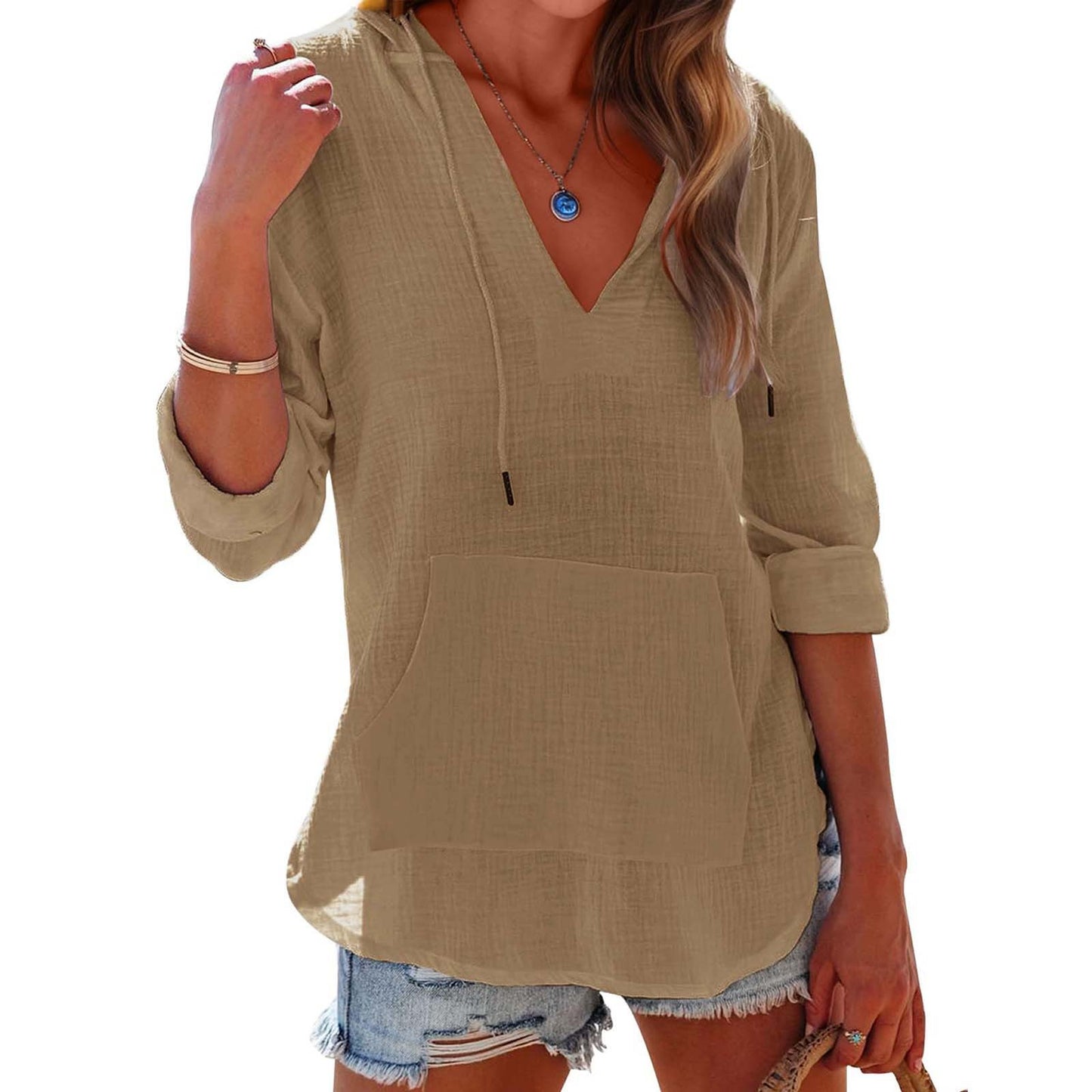 Slub Cotton Solid Color Casual Women's Lightweight Breathable Long Sleeves