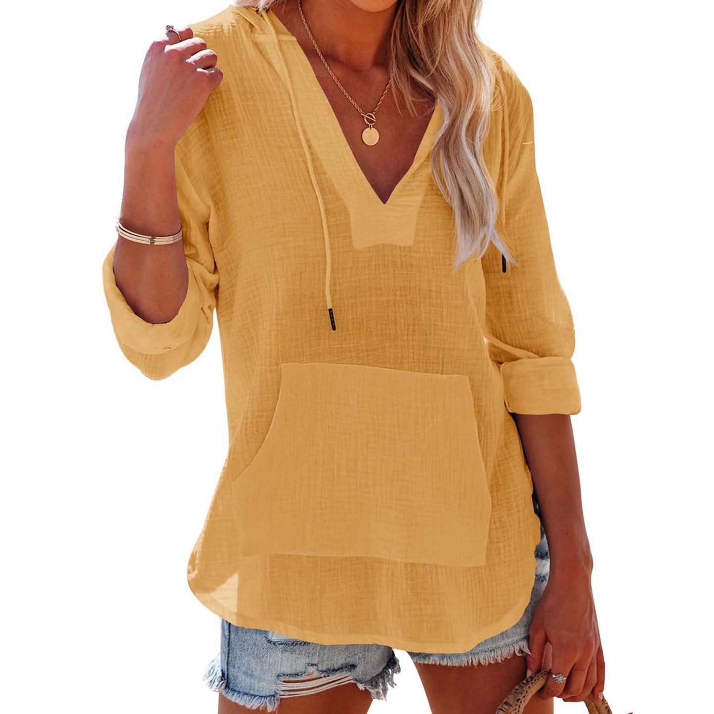 Slub Cotton Solid Color Casual Women's Lightweight Breathable Long Sleeves