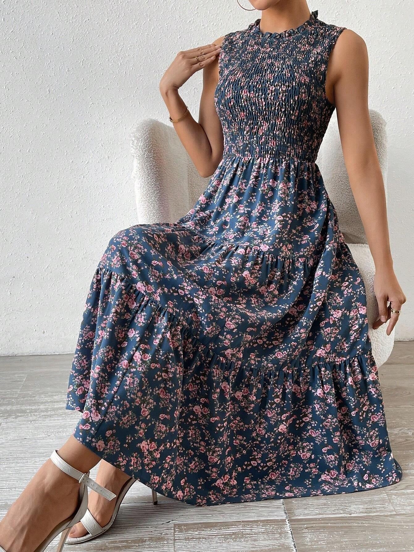 Printed Patchwork Sleeveless A-line Dress For Women