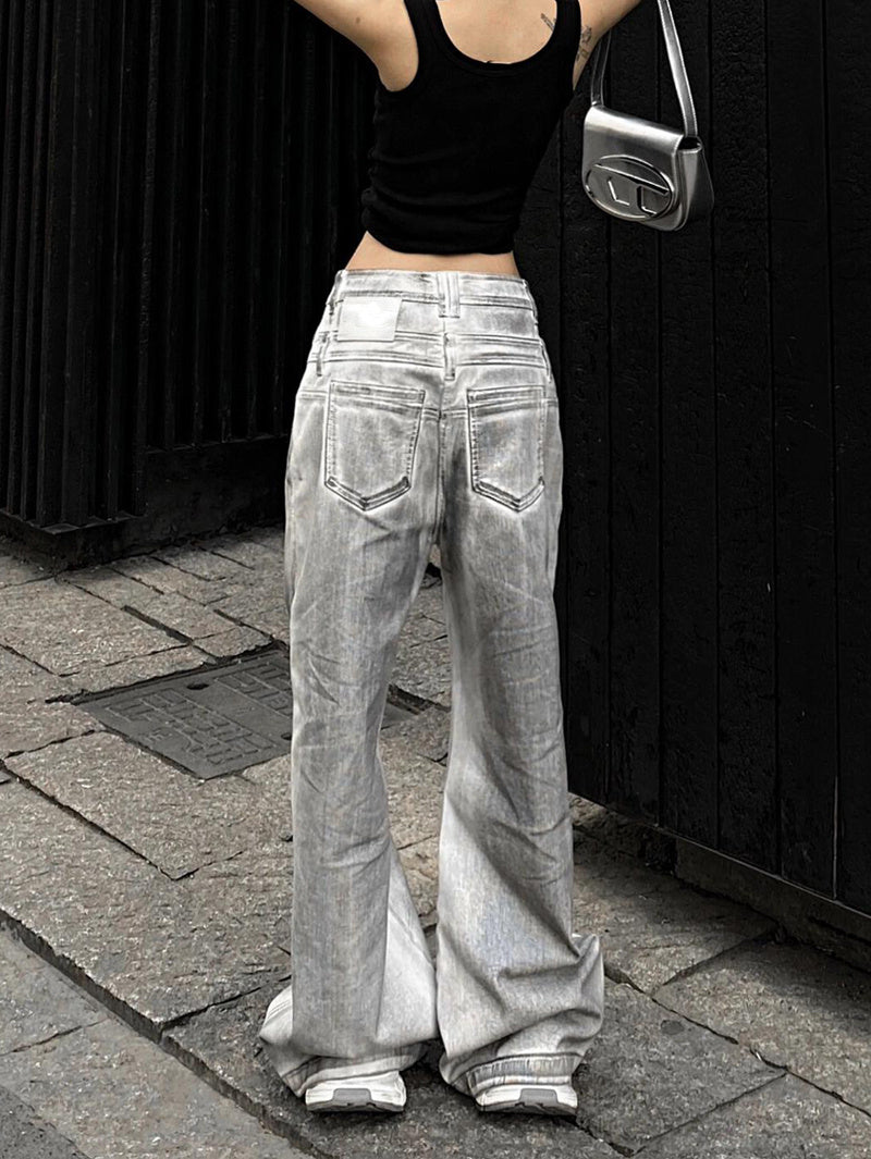 Women's Retro Straight Jeans With Old And Dirty Design