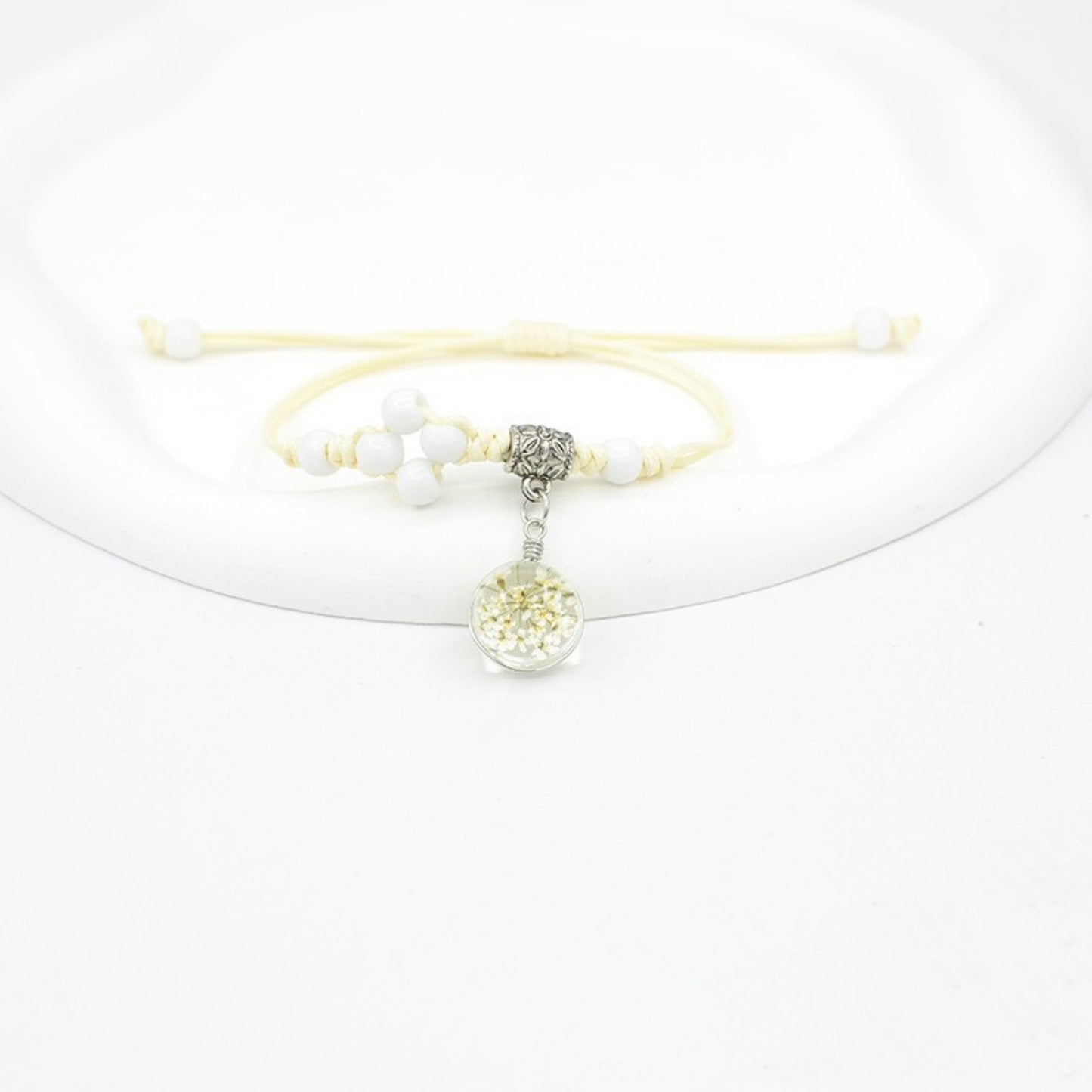 Glass Dried Flower Bracelet Real Flower Lace Flower