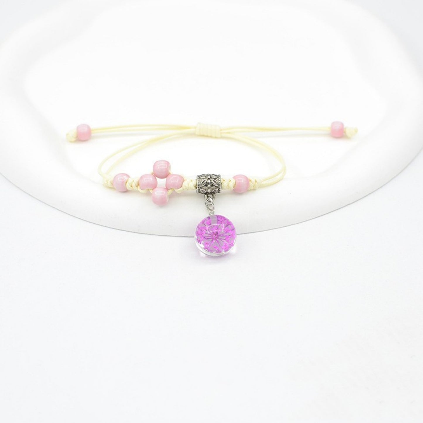 Glass Dried Flower Bracelet Real Flower Lace Flower
