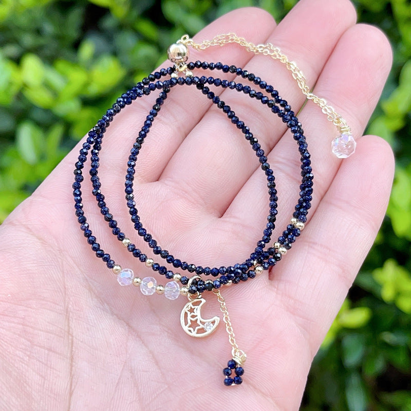 Multi-layer Bracelet Blue Gold Sand Stone Cut Three-ring Bracelet For Women
