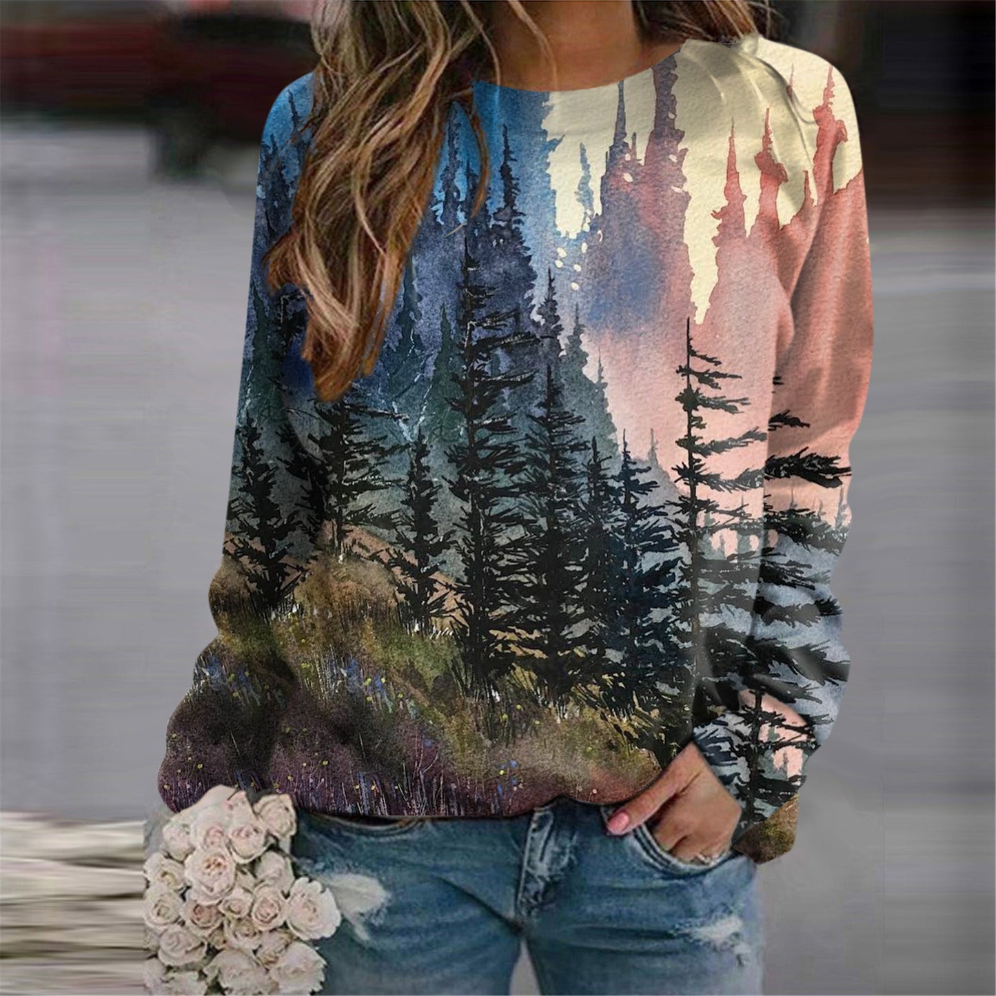 Women's Fashion 3D Casual Round Neck Sweater Baggy Coat