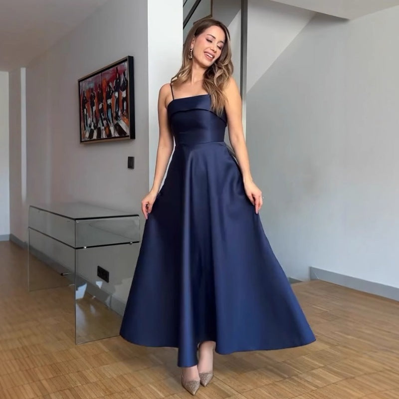 Solid Color Sexy Sleeveless Backless Tube Top Waist Long Dress