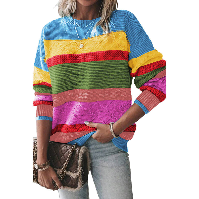 European And American Retro Easy Matching Drop-shoulder Round Neck Sweater