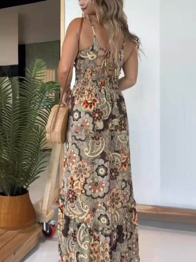 Women's Printed Seaside Style Sling Dress