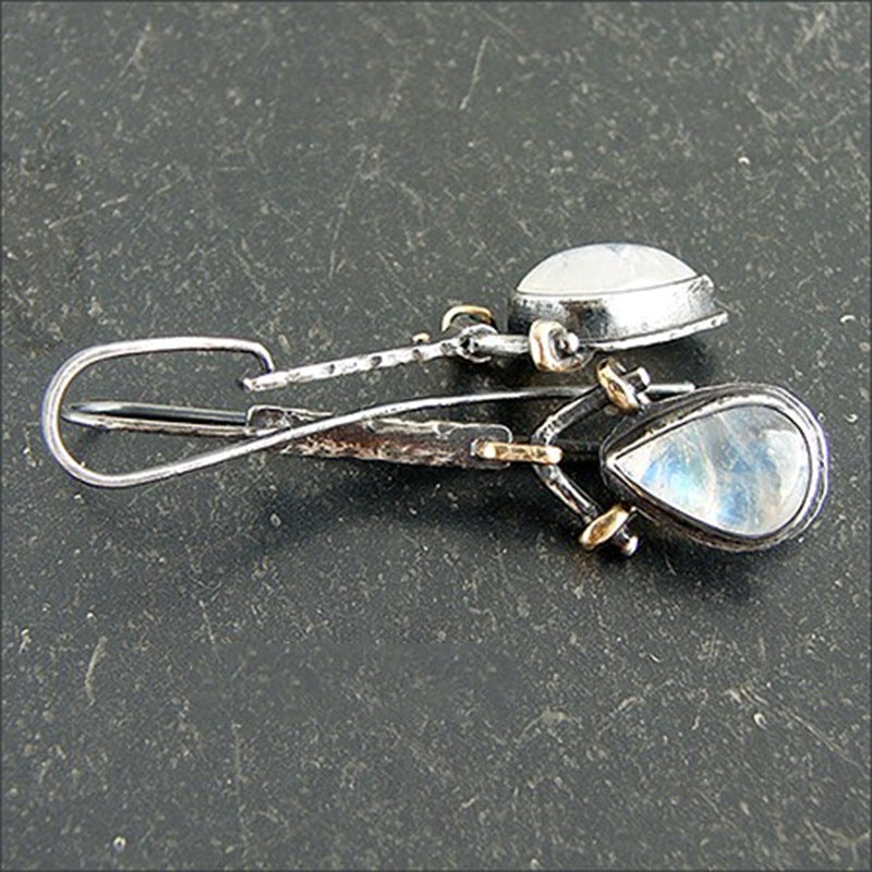 European And American Popular Asymmetric Artistic Retro Water Drop Moonstone Earrings